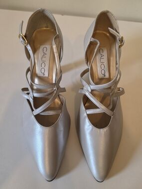 Calico Silver Pointed Toe Cross-Strap Heels
